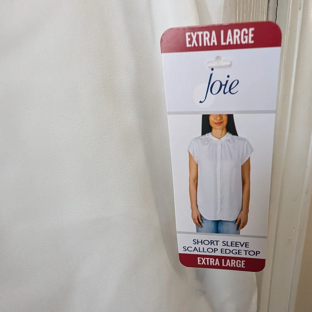 JOIE WOMEN'S WHITE SHORT SLEEVE SCALLOP EDGE TOP SIZE XL - Picture 7 of 10